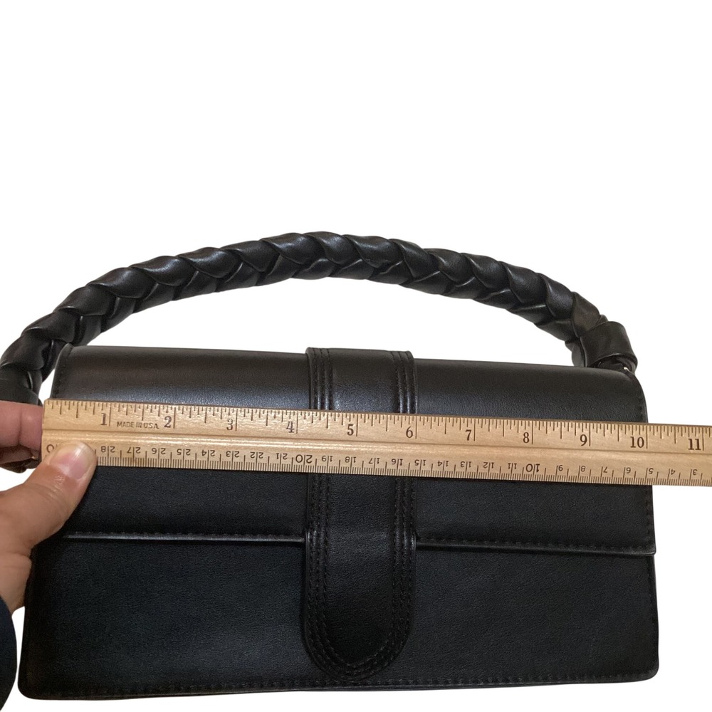 Moda Luxe Black Faux Leather Clutch Handbag Braided Top Handle Evening Bag - Picture 14 of 16